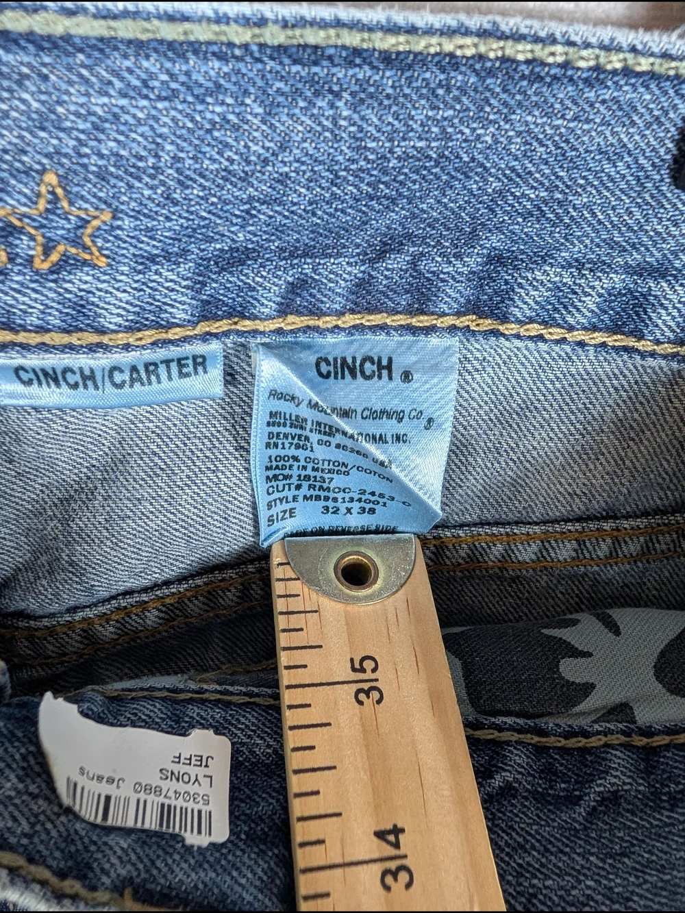 Cinch Carter Relaxed Straight Fit Jeans Men's Size 32x38 Light Wash Western